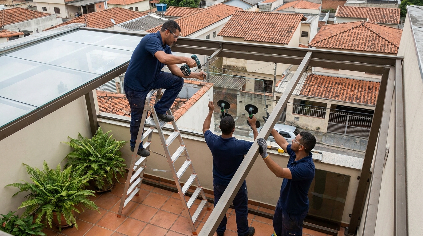 Cobertura de vidro em terraço com telhados em João Pessoa-PB