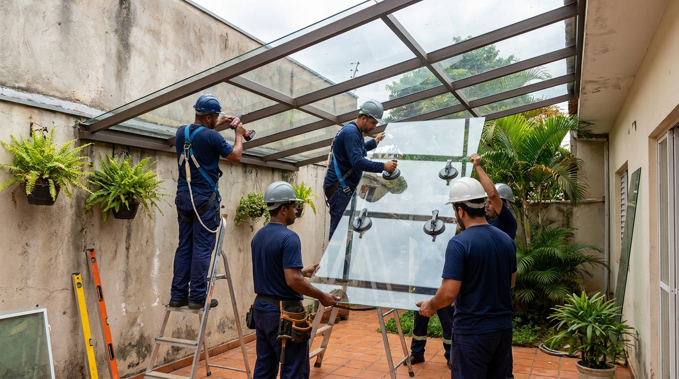 Instalação de cobertura de vidro em João Pessoa-PB