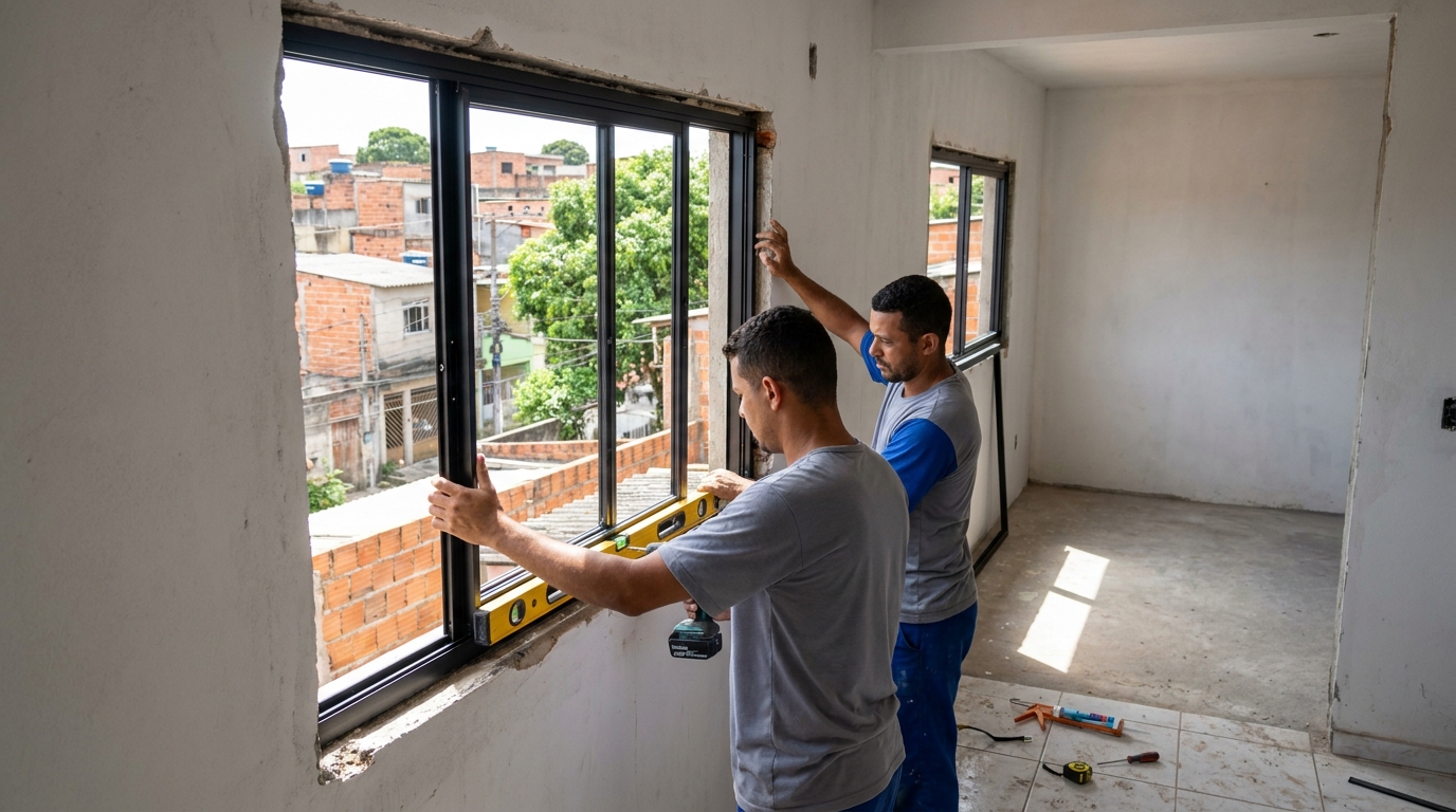Esquadria de alumínio em obra em João Pessoa-PB
