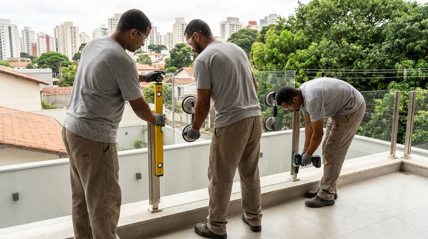 Guarda-corpo em terraço alto com vista cidade em João Pessoa-PB