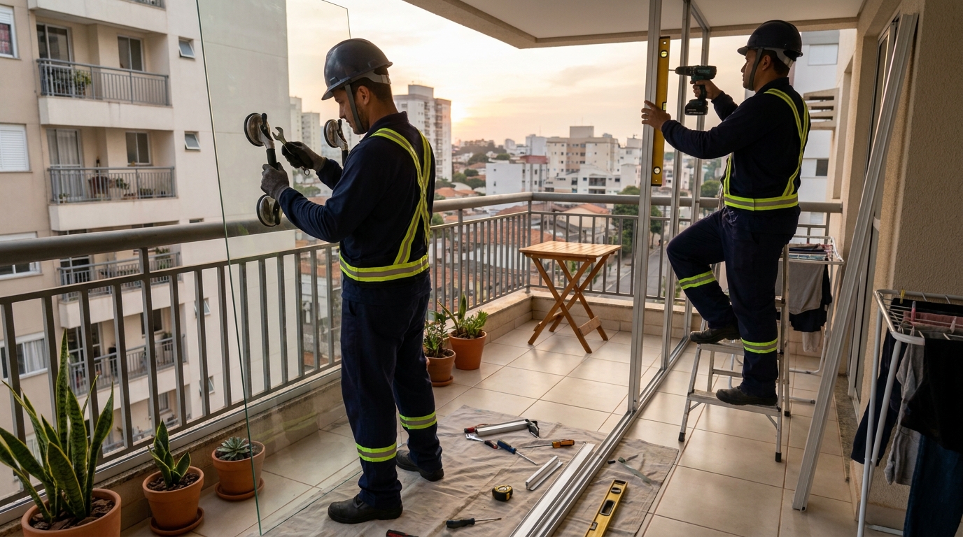 Instalação de parede de vidro em sacada em João Pessoa-PB