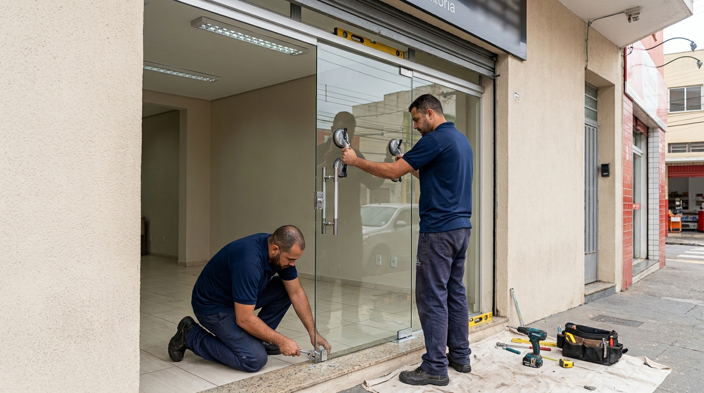 Porta de vidro com puxador inox em João Pessoa-PB